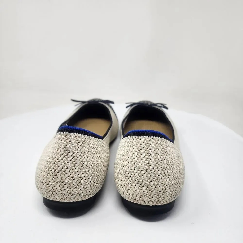 ROTHY'S Coco Ballet Flats Women 8.5 Cream & Black Round Cap Toe with Bow